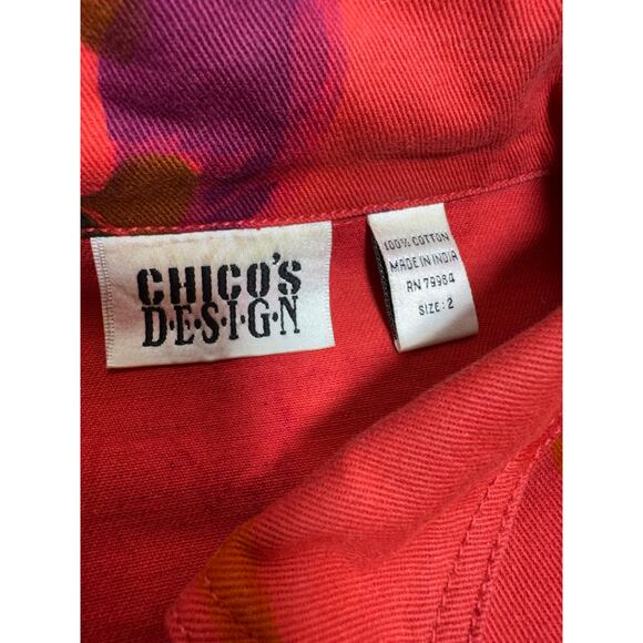 Chico’s Design Women’s Denim Blazer Jacket Sz 2 (8-10) Medium Red Spring Button - Picture 4 of 8